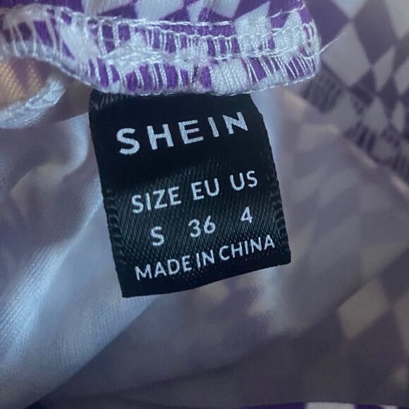 Womens Optical Illusion Checkered Wide-Leg Pants Stretch Purple White - Picture 5 of 6